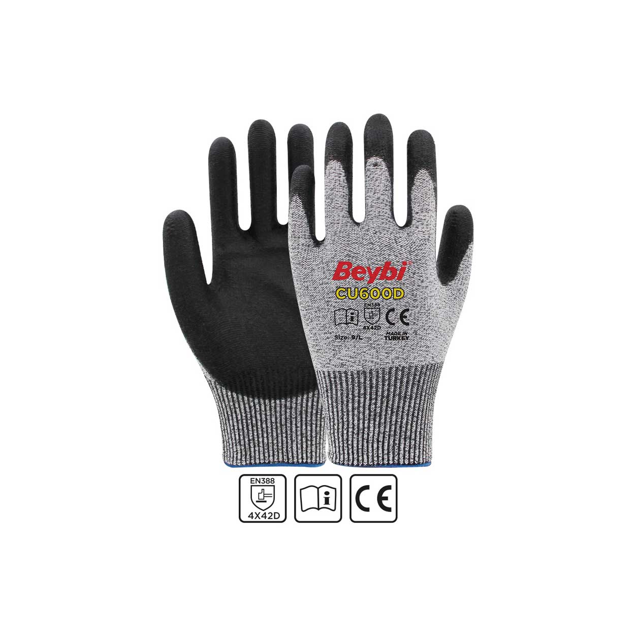 Beybi CU600D Pu Kaplı Polietilen Kesilme Dirençli Örme Eldiven